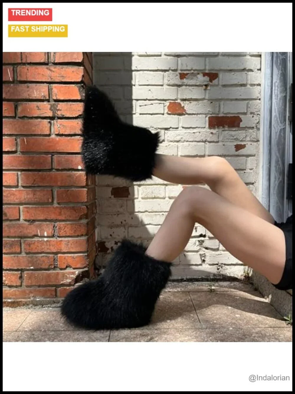Faux Fur Mid-Calf Snow Boots with EVA Sole, Fluffy Winter Shoes, Pull-On